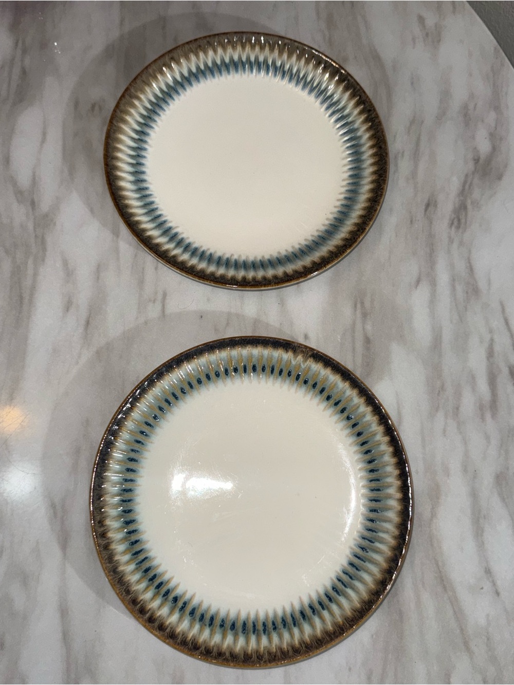 Laurie Gates Set of 2 Salad Plates 8.5" Blue Brown Gold Feather Edge